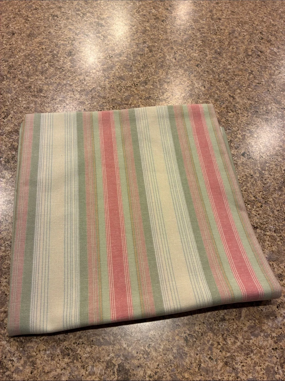 Longaberger 36” Cabana Stripe Fabric Square - Pink, Green & Cream SMELLS MUSTY